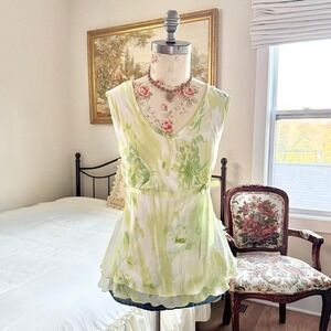 Y2K light green chiffon babydoll top Fashion Bug size large